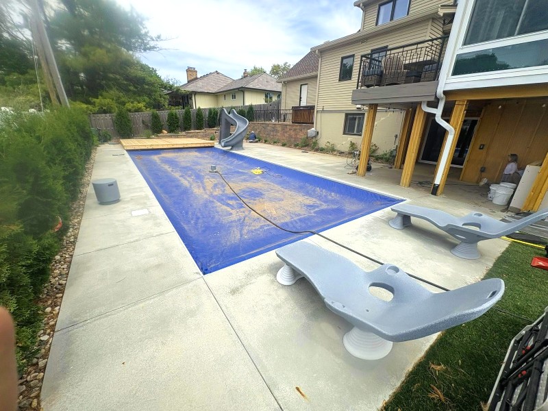 Before pool deck resurfacing project